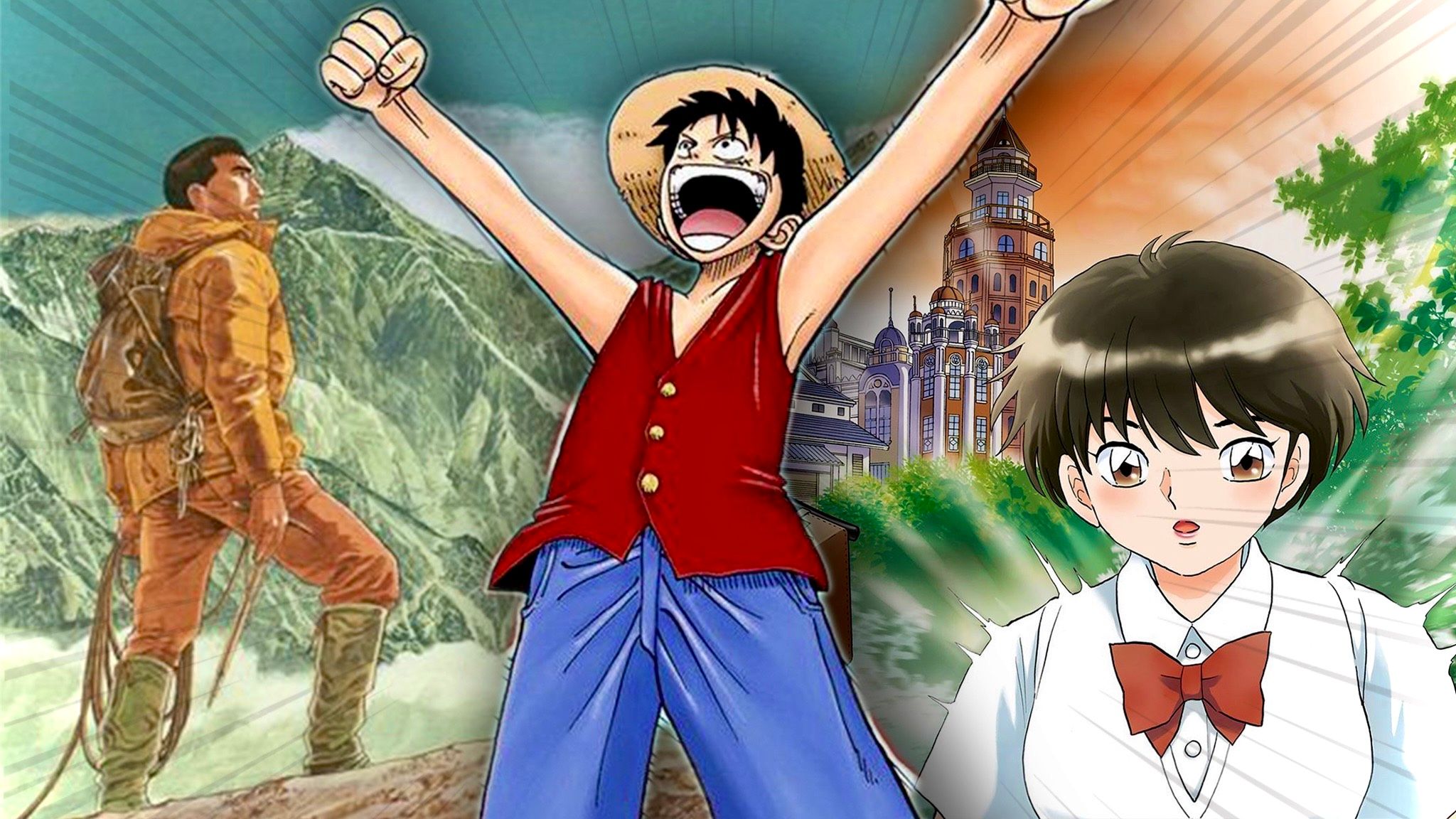 Luffy from One Piece with the works of Taniguchi Jiro and Rumiko Takahashi
