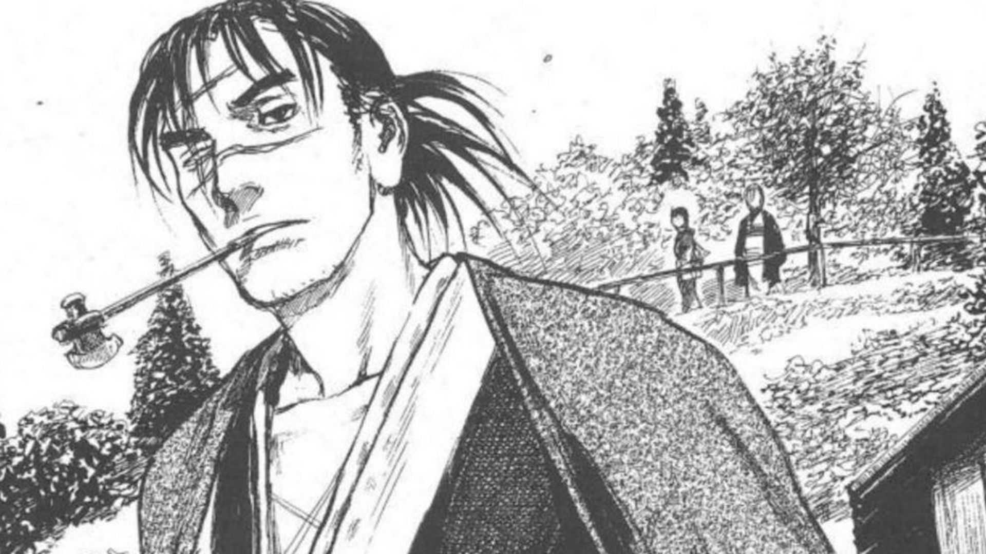 Manji smoking a pipe in Blade of the Immortal manga.