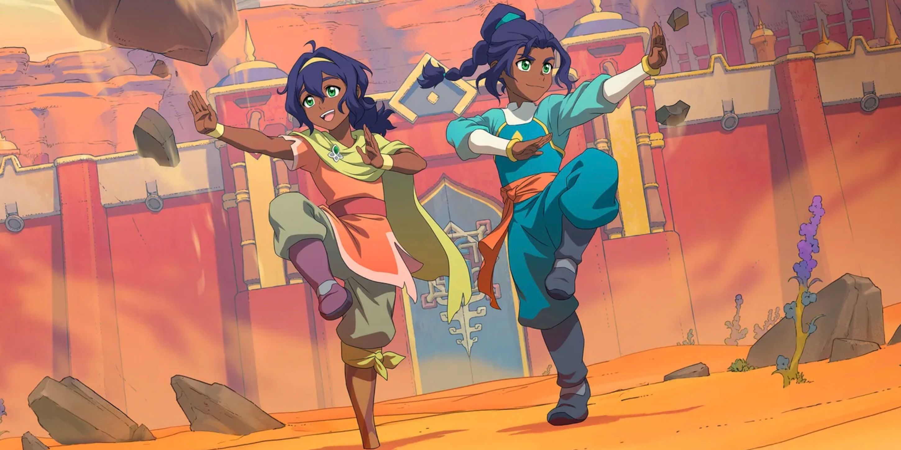 Pavi and Nisha earth-bending in Avatar: Seven Havens
