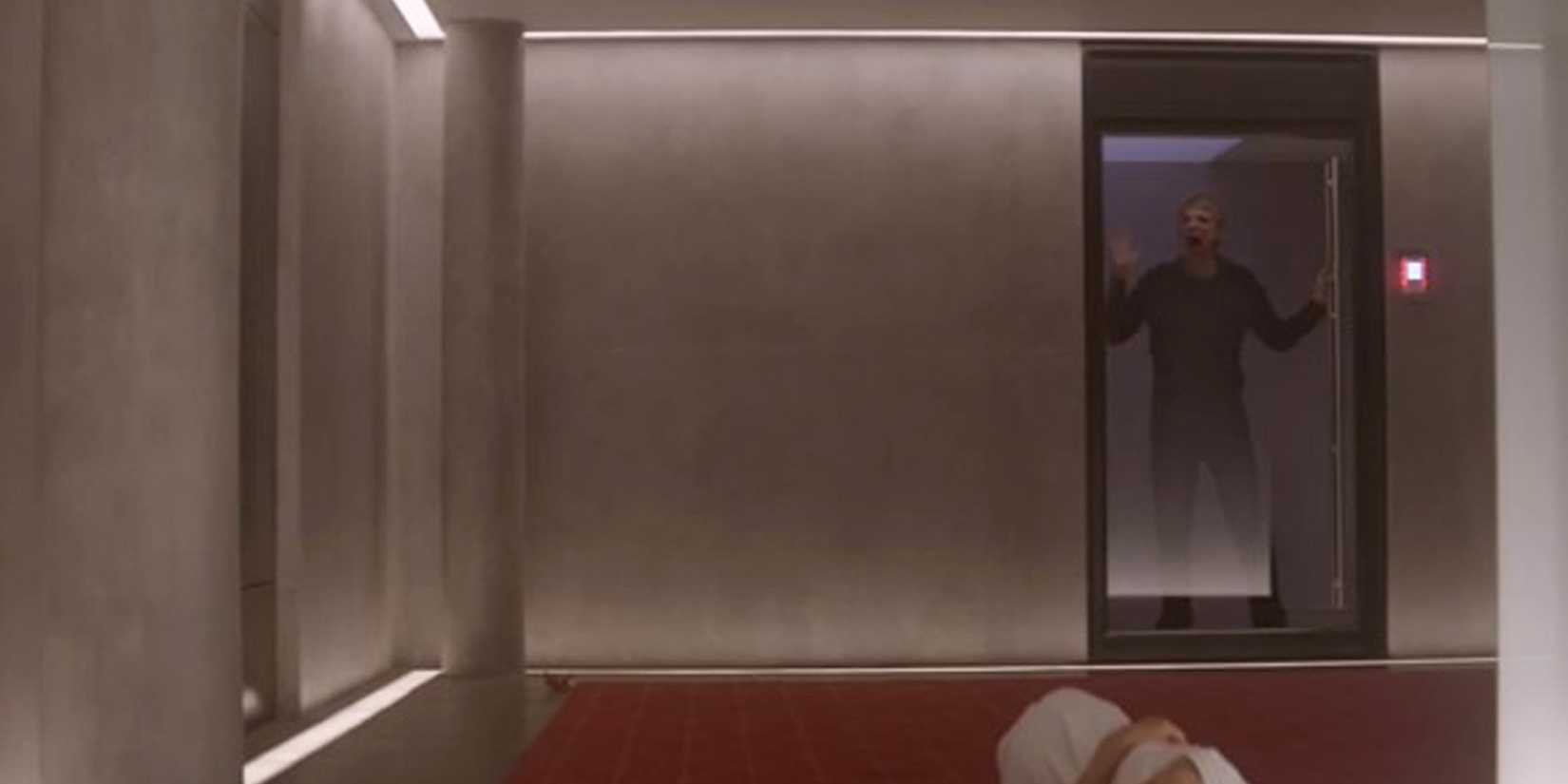 Domhnall Gleeson as Caleb screaming to be set free in Ex Machina