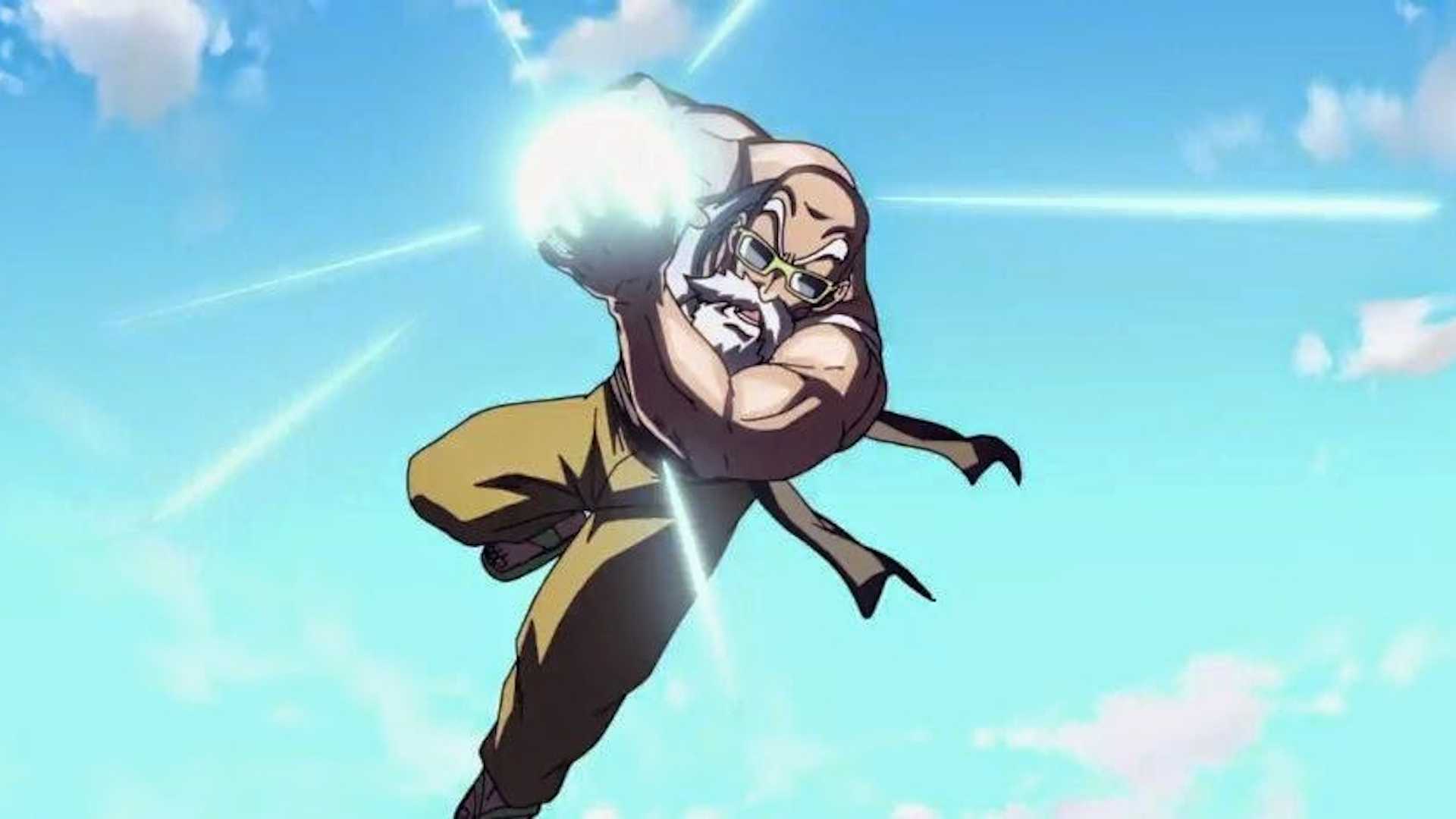 MAX POWER Master Roshi prepares a Kamehameha in Dragon Ball Super.