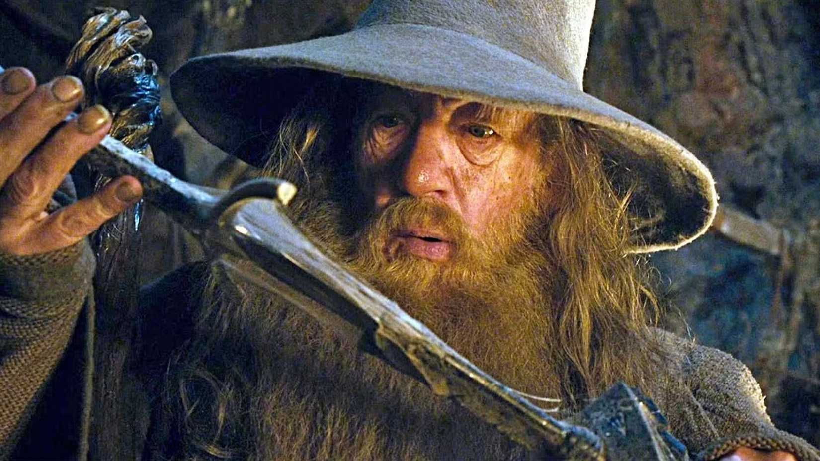 Gandalf holds Glamdring in The Hobbit. 