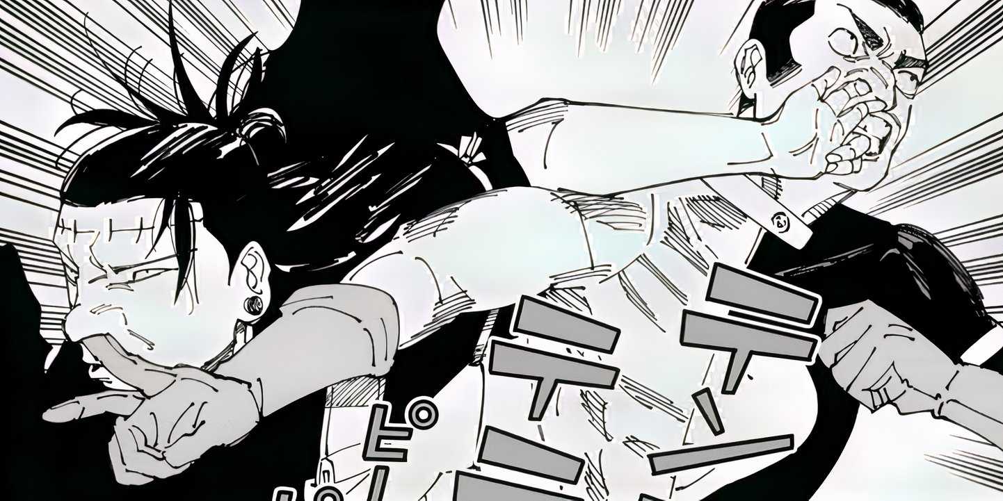 Kenjaku and Takaba stick their fingers in each other's nostrils