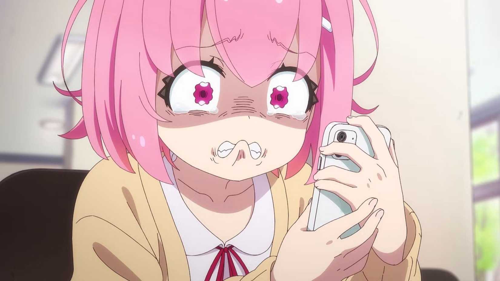 Kurumi crying while looking at her phone in FX Fighter Kurumi-chan