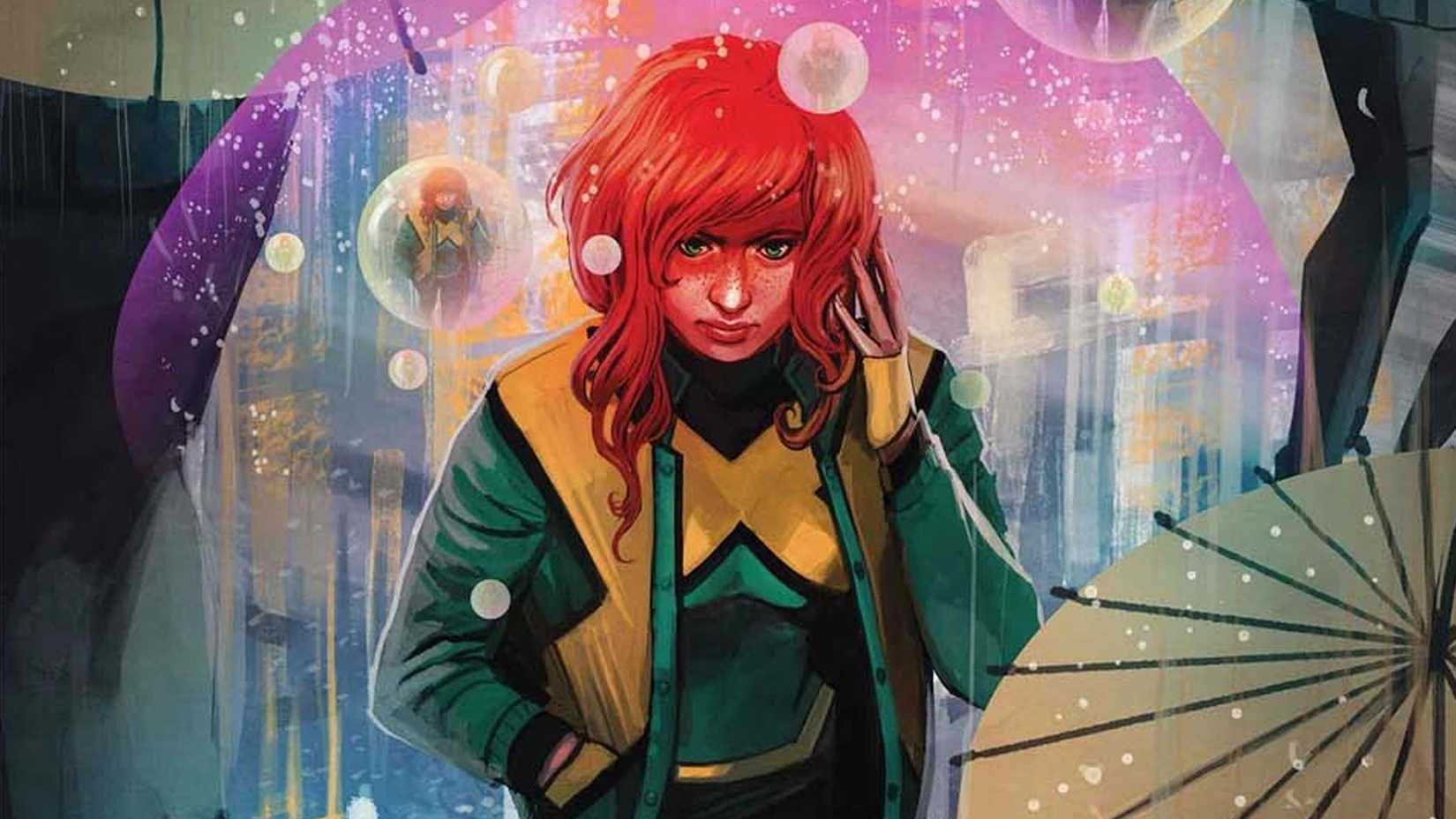 Young Jean Grey creates a telekinetic bubble in the rain