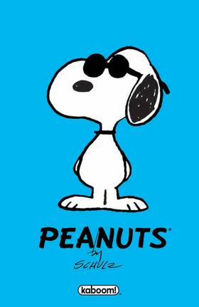 Snoopy is wearing sunglasses in front of a blue background in an image advertising the Peanuts franchise.