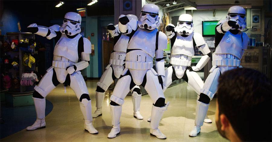 The dancing, the cars: Damn, it feels good to be a Stormtrooper