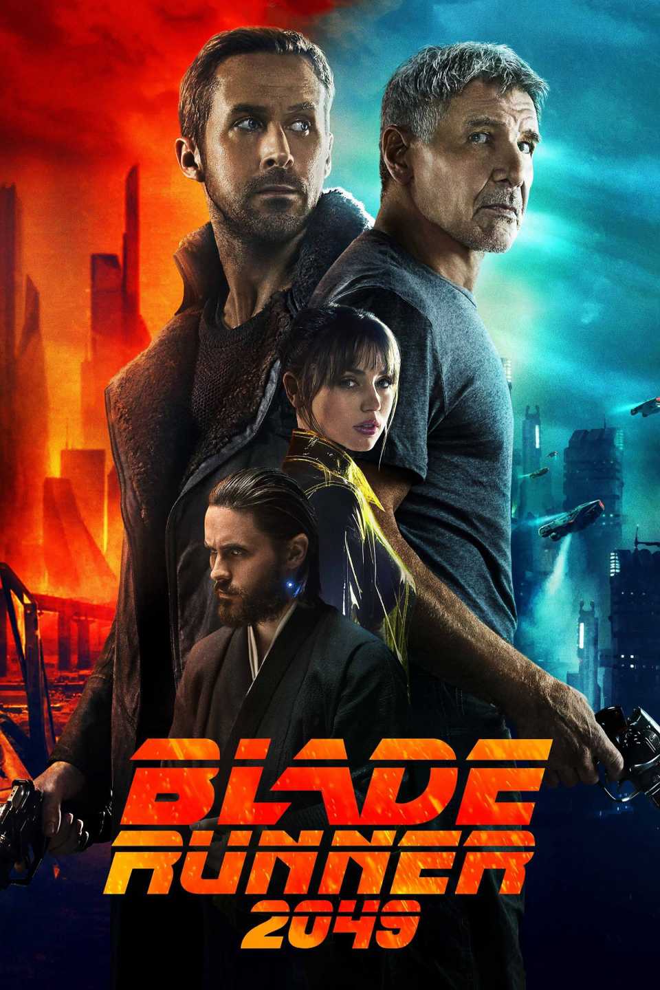 Officer K (Ryan Gosling) and Rick Deckard (Harrison Ford) are featured prominently above Joi (Ana de Armas) and Niander Wallace (Jared Leto) on the cover of Blade Runner 2049.