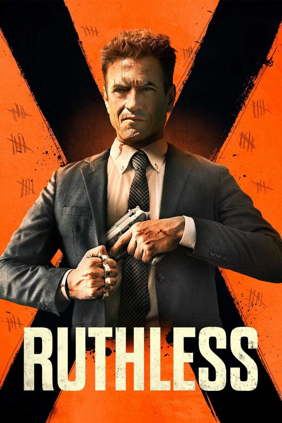Ruthless Movie Poster Featuring Dermot Mulroney as Harry Pulling out a Gun and Wearing Brass Knuckles