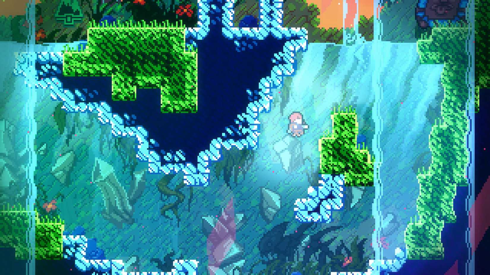 A Celeste screenshot featuring Madeline navigating a level.