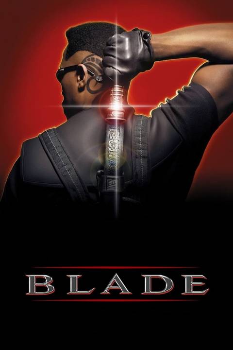 Blade (Wesley Snipes) draws the sword on his back in the Blade poster.