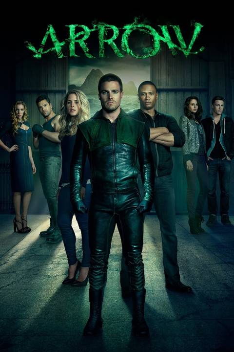 Green Arrow (Stephen Amell) is represented in a good place in front of other characters from Arrow on the poster of the show.