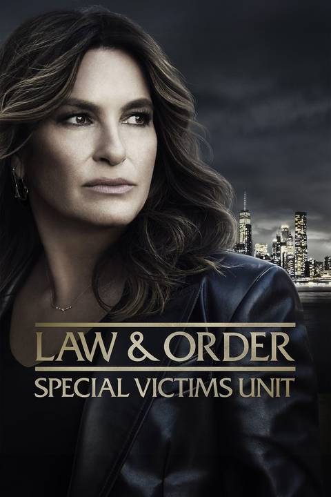 Olivia Benson (Mariska Hargitay) looks off into the distance dramatically as she stands in front of the city on the poster for Law & Order: SVU.