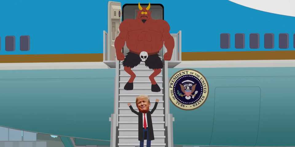 Donald Trump and Satan Departing Air Force One in South Park