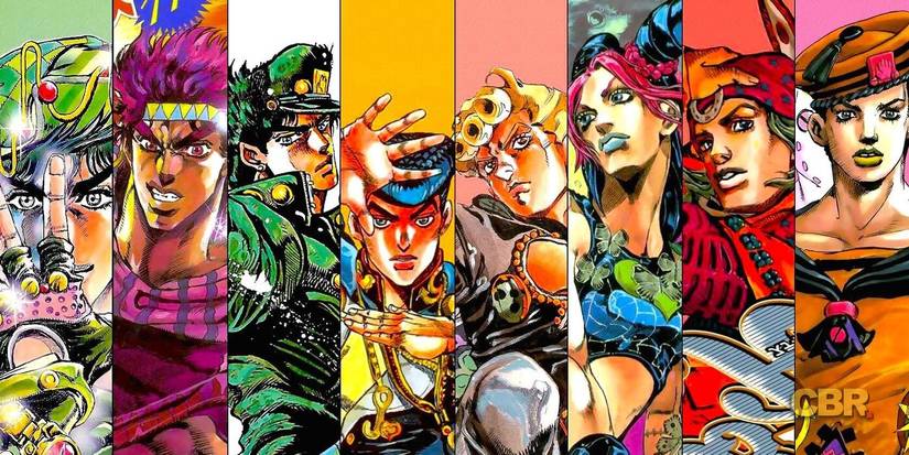 Huit protagonistes du manga Jojo's Bizarre Adventure.
